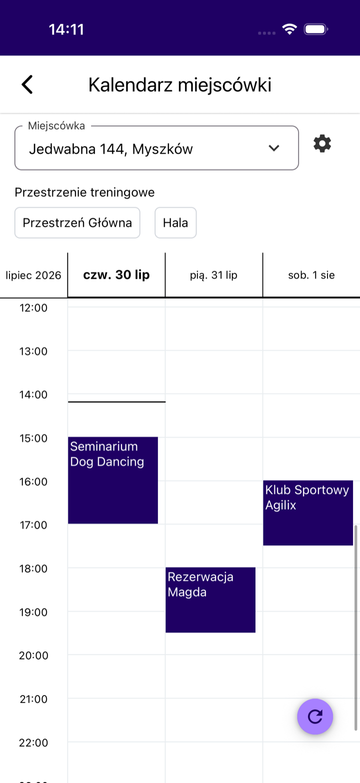 Il calendario della venue con le lezioni e gli spazi di allenamento