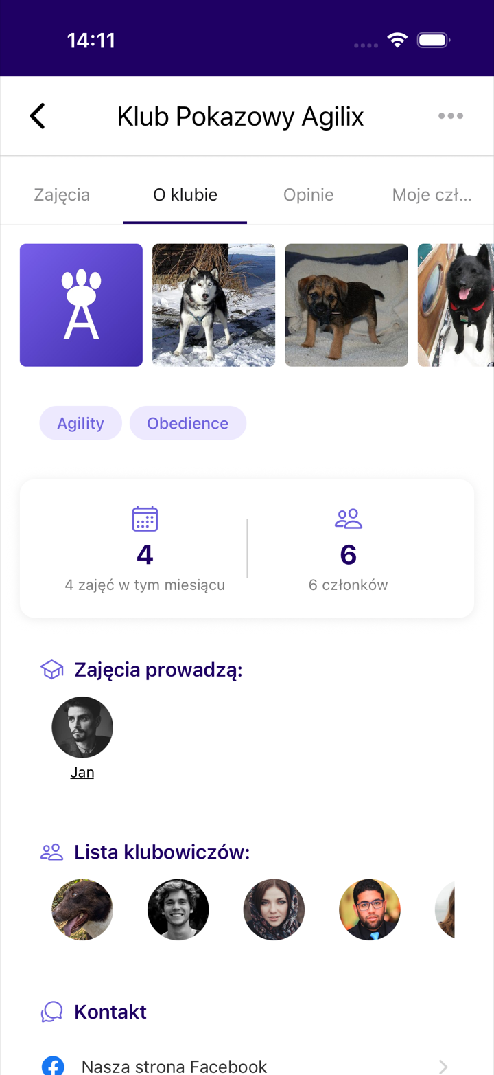 El perfil del club con la pestaña de opiniones, etiquetas, estadísticas y adiestradores